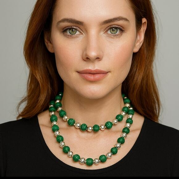 Tiffany & Co Green Malachite Sterling Silver Beads 30" Vintage Necklace Gift Box - Picture 9 of 10